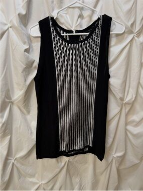 Black Tank Top with Vertical White Stripe Panel - Women